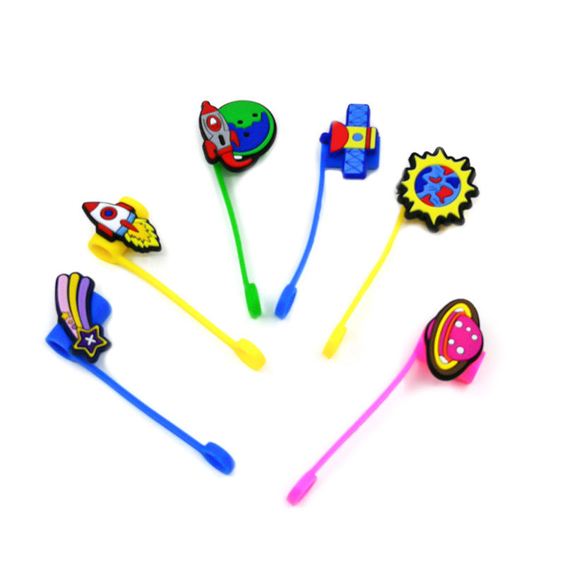 Wholesale of 10PCS Space Transportation Vehicles with Silicone Straw Tube Cap Straw Decorations